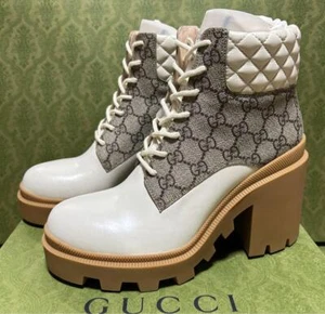 Stivali corti Gucci GG logo misura 39,5 bianchi plateau stringati scarpe scatola borsa - Foto 1 di 24