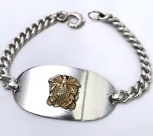 Vintage Sterling Silver & Gold Navy Officer Crest Sweetheart Bracelet 6.5" - Picture 1 of 6