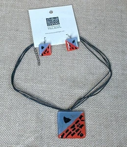 Naranja Gris Negro Cuadrado Vidrio Colgante Collar Pendientes Arte Para Usar Vanguardia - Imagen 1 de 5