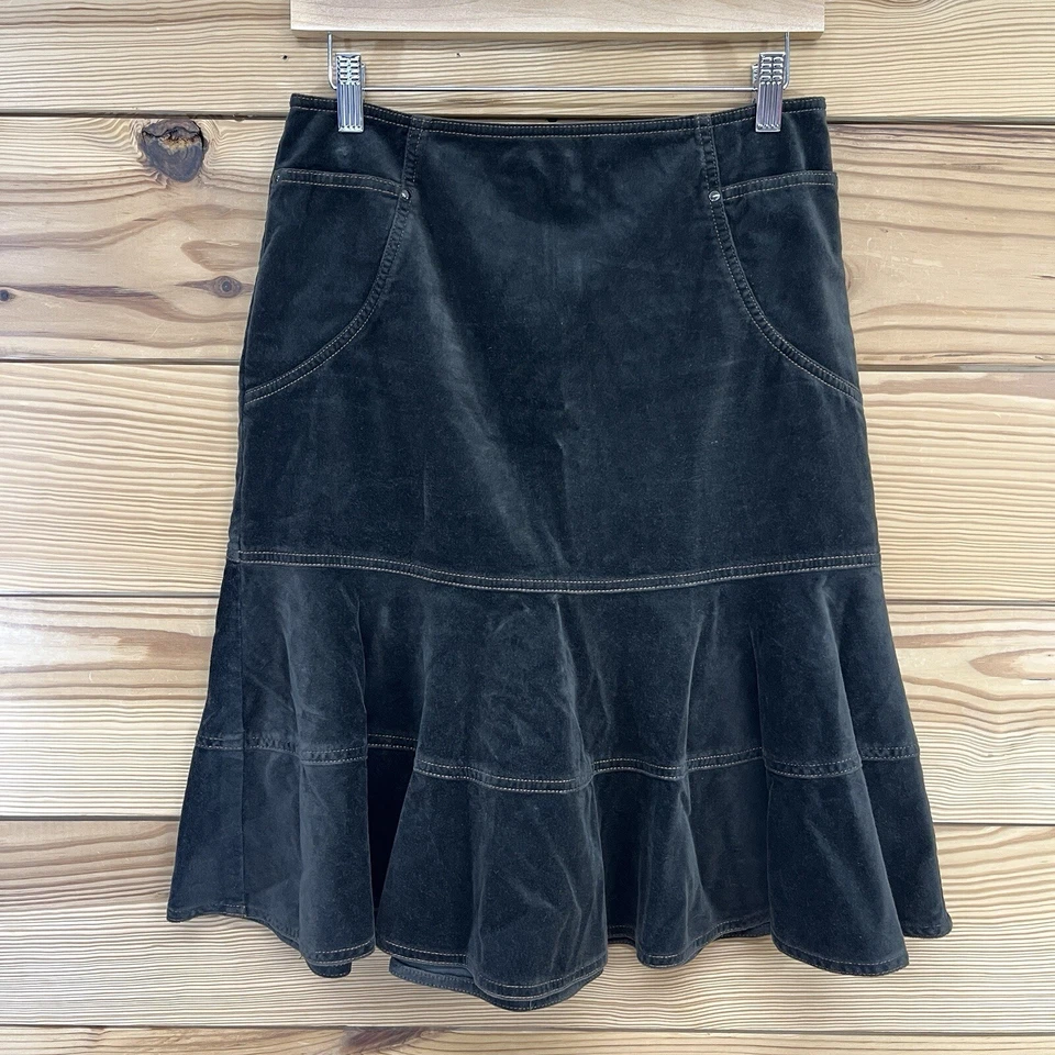 Worth Velvet Skirt Womens 6 Brown Tiered Stretch Ruffle Fall Knee A-Line B122 - Image 1 of 4