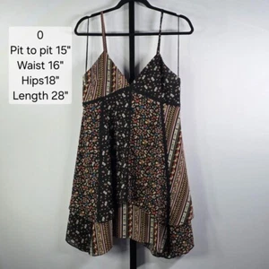 Alice + Olivia Silk Patchwork Dress, Boho Handkerchief Hem Mini, Floral, Size 0 - Picture 1 of 7