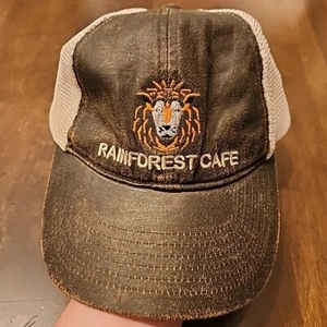 Rainforest Cafe Lion Faux Leather Brim baseball cap Trucker Hat Distressed - Picture 1 of 8