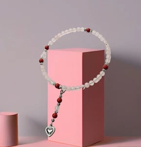 Natural Rose Quartz 4mm & Cinnabar 4mm Crystal Bracelet - Picture 1 of 5