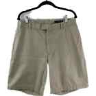 Greg Norman Mens Shorts 100% Cotton Waist 34 Khaki Flat Front Zip Tie Pockets