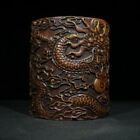 6.3" Antique Chinese Brush Pots Wooden Dragon Statue Wood Carved Rosewood