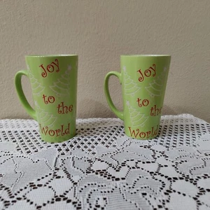 2 -Mulberry Christmas Latte Mugs - Lime Green - Joy To The World - 16 Oz - MINT - Picture 1 of 5