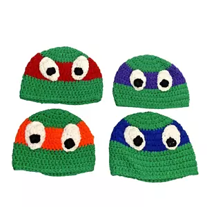 Teenage Mutant Ninja Turtles Knit Hat Beanie TMNT Handknit Set of 4 Halloween - Picture 1 of 7