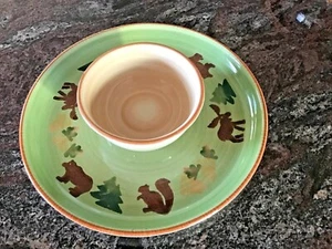 Vintage Chaparral Pottery USA Chip Tray attached Dip Bowl 11" Plate NICE! - Picture 1 of 12