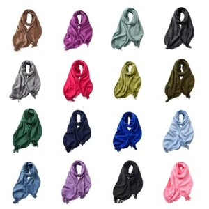Mujer Color Sólido Borlas Bufanda Lana Cachemira Envoltura Dama Invierno Cálido Chal - Imagen 1 de 35