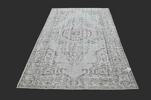 Tappeto turco vintage Oushak, blu 5x8 piedi, lana fatto a mano, anatolico boemo - Foto 1 di 10