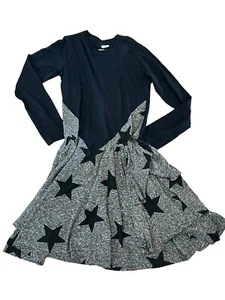 NUNUNU WORLD BLACK GRAY STAR DRESS LAYERED LONG SLEEVE 8-9 - Picture 1 of 9