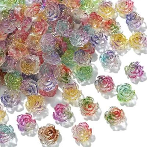 100 Stck. Harz Blume Cabochons Kein Loch Rose Flatback Perlen für Schmuck Dekor Zum Selbermachen - Bild 1 von 5