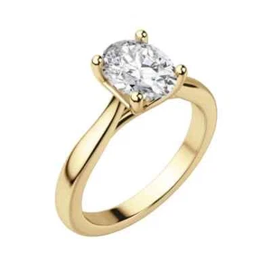 2 Ct Oval Lab Created Diamond Engagement Solitaire Ring 14k Yellow Gold Plated - Picture 1 of 6