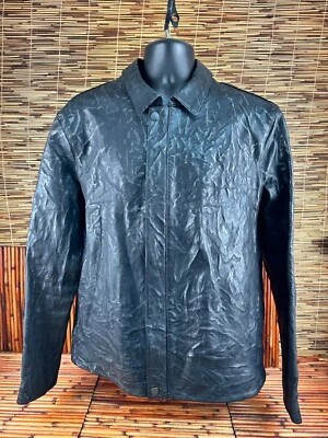John Varvatos * Black Sheep Textured Leather Zip & Button Varsity Jacket Size L - Image 1 of 4