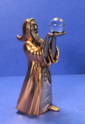 复古巫师金银金属雕像水晶神秘球 4 英寸高 — 第 1/4 张图片