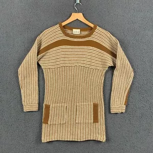 BRITISH WOOL Jumper Tunic Womens UK 6 Brown Chunky Knit Striped Long Sleeve 70s - Picture 1 of 9
