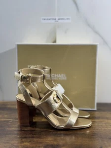 Michael Kors Izzy T Strap Pelle Oro Logo Casual Sandal 38.5 - Imagen 1 de 5