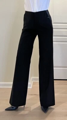 Auth Rag & Bone Wool & Leather Black Trousers Pants Sz US 2 S - Image 1 of 4