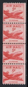 SCOTT#C37, 5c CARMINE JOINT LINE STRIP OF 4. F/VF & NH. - Picture 1 of 2