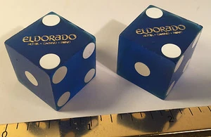DADOS EL DORADO CASINO RENO 1 PAR DADOS AZULES TRANSLÚCIDOS USADOS EN MESAS ENVÍO GRATUITO - Imagen 1 de 7