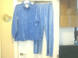 Quacker Factory Damen Blau Velour 2X Jacke mit Kreuz & 1X Hose Neu ohne Etikett - Bild 1 von 10