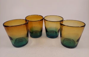 4 of Mexican Ombre Gradient Drinking Rock Glasses Amber to Green 4" Hand Blown - Picture 1 of 8