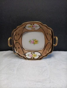 "Noritake Nippon amarillo pintado a mano de colección ~ rosa ~ tazón de rosas con asas ~ 6,5"" ~" - Imagen 1 de 10