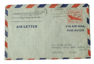 US SC UC16 AIR MAIL 10.c AEROGRAMME LETTER 1951 to TURKEY - Image 1 of 2