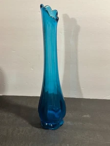 Vintage Pfauenblau Mid Century Modern Gerippt Geschwungene Vase 12" - Bild 1 von 10