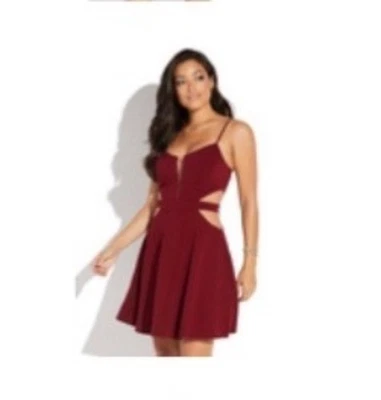 Mystic Burgundy Fit & Flare Dress Sheer Cutouts Adjustable Straps Small - Image 1 of 4