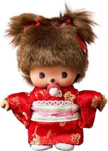 Monchhichi Bebichhichi in Red Kimono Plush Toy Girl 15cm Kyugetsu Original Japan - Picture 1 of 9