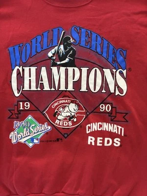 Vtg Cincinnati Reds 1990 World Series Champions Sweatshirt XL Red Autographed - Image 1 of 4