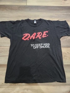 Vtg 90s T SHIRT SzL DARE TO KEEP KIDS OFF DRUGS SINGLE STITCH HANES TAG 1992 - Picture 1 of 3