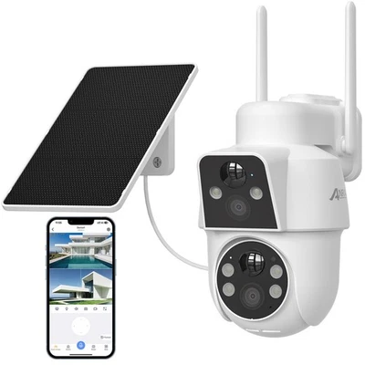 Dual Lens 2MP WiFi Solar IP Camera Wireless Outdoor CCTV PTZ Home Security Cams - Image 1 of 4