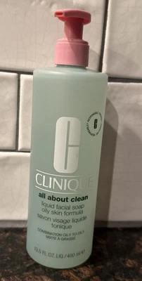 ¡Nuevo! Jabón facial líquido Clinique Jumbo All About Clean ~ graso ~ 13,5 oz/400 ml Foto 1 de 3