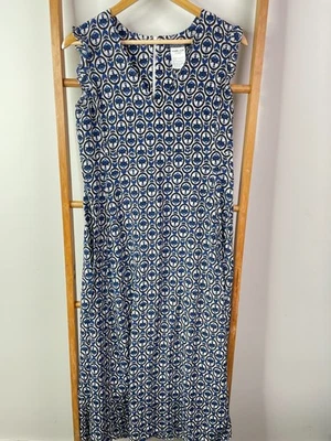 'S Max Mara Maxi Dress Womens 8 Blue Floral Geometric Silk Flutter Sleeve V-Neck — 第 1/4 张图片