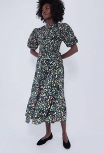 Tuckernuck HYACINTH HOUSE Black Multi Floral Smocked Samantha Midi Dress L - Picture 1 of 11