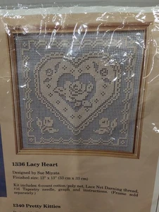 1987 The Creative Circle Lace Net Darning Kit Lacy Heart 1336 Sue Miyata 13x13 - Picture 1 of 3
