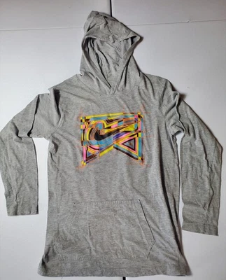 Nike gray hooded Long Sleeve Shirt Neon Active Logo Large Girls 12-13 Yrs - Image 1 of 4