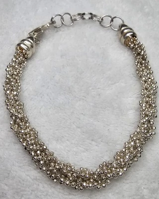 Brazalete italiano de plata de ley con cuentas torcidas .925 plata líquida 8,75" 14,6 g... Foto 1 de 4