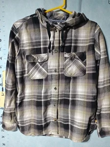 Camicia Carhartt giovane media grigia nera a quadri con cappuccio e bottoni in flanella davanti - Foto 1 di 11