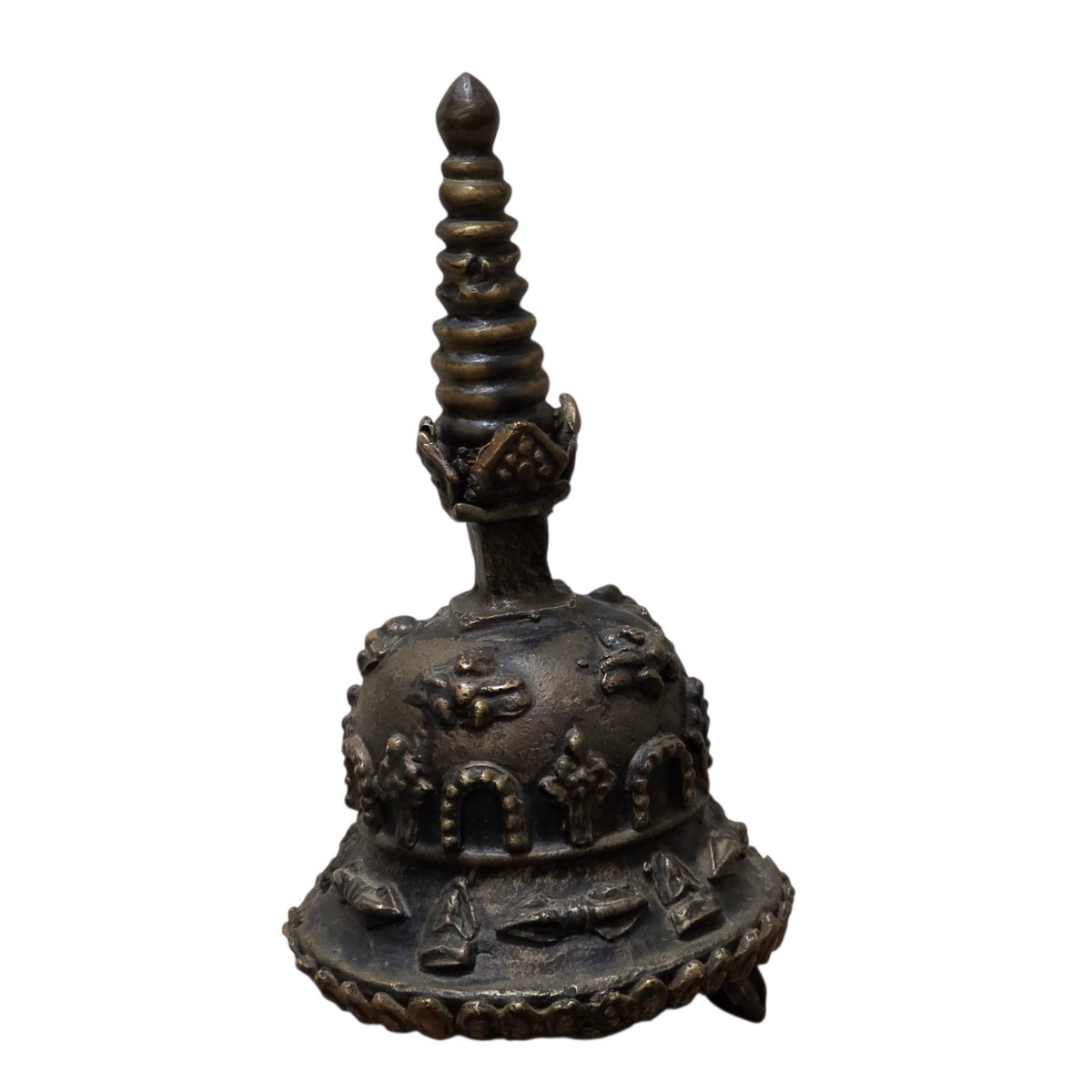 久】2656 在銘 古銅鐘形置物 時代品 仏教美術 釣鐘 時代物 吊鐘