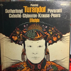 PUCCINI-TURANDOT-PAVAROTTI-SUTHERLAND-MEHTA-ORIGINAL LONDON 3-LP BOX SET-USED-UK - Imagen 1 de 6