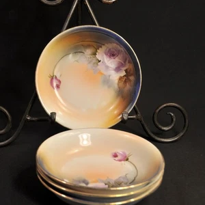 Noritake 4 Dessert Bowls Purple Floral Gold 1918-1931 Hand Painted Made in Japan - Picture 1 of 12