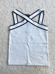 BNWT MASSIMO DUTTI White contrast trim 100% cotton KNITTED CAMI VEST TOP XS 6 8 - Picture 1 of 9