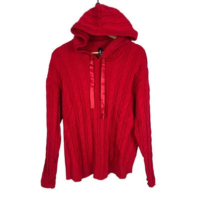 TORRID SLEEP Womens L (0) Red Cable Knit Heavy Warm Cozy Sweater Pullover Hoodie - Image 1 of 4