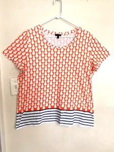 Blusa Talbots Mujer 1X Plus Piña Naranja Azul Blanco Rayas Manga Corta - Imagen 1 de 5