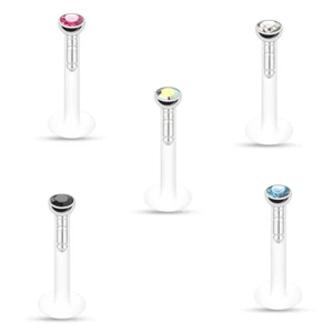 Push-in Labret Monroe with Press Fit Gem Stone 16Ga 1/4 inch- 2mm Jewel - Picture 1 of 9