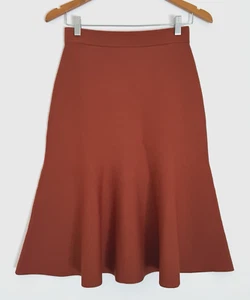 VERONIKA MAINE Sz S Terracotta Textured Flared Winter Midi Skirt - NEW - Picture 1 of 6