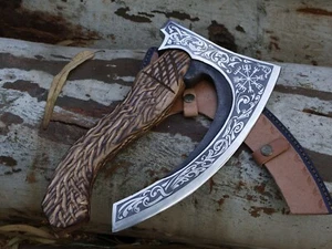 Unique Handmade Carbon Steel Blade 13"Pizza Cutter Axe Tomahawk Axe W/L/ Sheath. - Picture 1 of 13